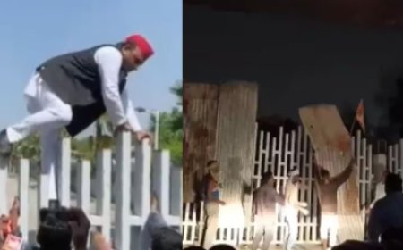 ऊंची टीन शेड से बैरिकेडिंग: अखिलेश यादव का हमला, सरकार ने महापुरुषों का सम्मान भुलाया