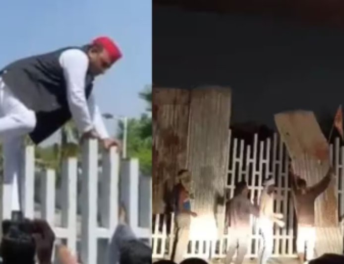 ऊंची टीन शेड से बैरिकेडिंग: अखिलेश यादव का हमला, सरकार ने महापुरुषों का सम्मान भुलाया